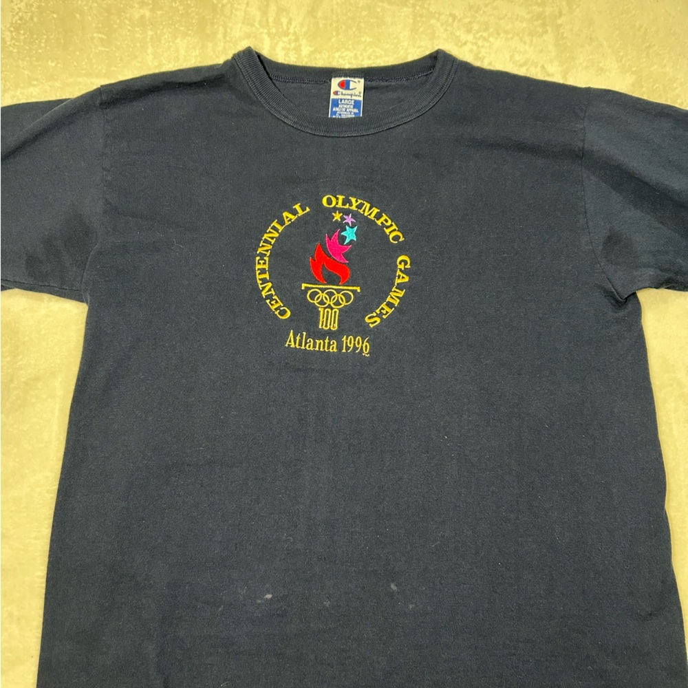 VTG 90s Champion Olympics Atlanta 1996 T-Shirt -Large Unisex- Navy